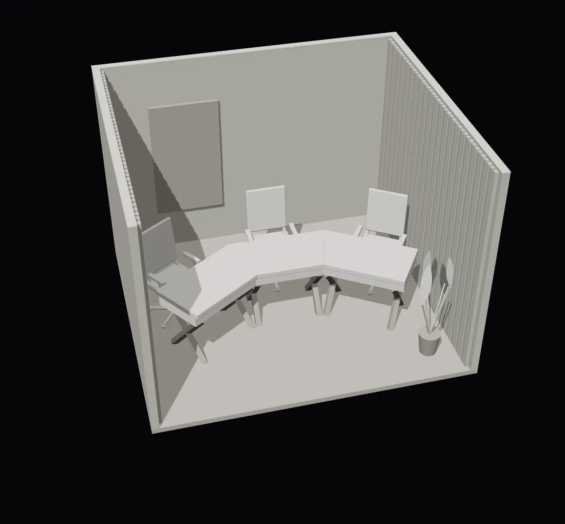Sala Mesa do estúdio de podcast em 3D: maquete 3D